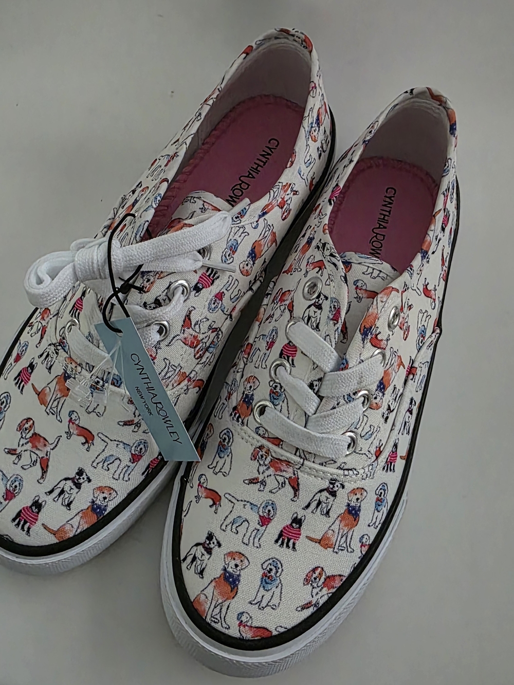 Cynthia Rowley White Canvas Dog Print Sneakers,size 8 - Picture 2 of 6